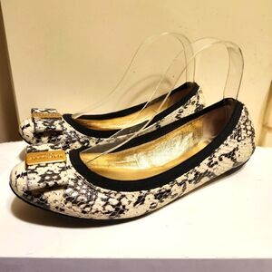 Kate Spade "Tock" Blk/Wht Snake Print Leather Ballet Flats w/Bow sz.8.5 Ret$198